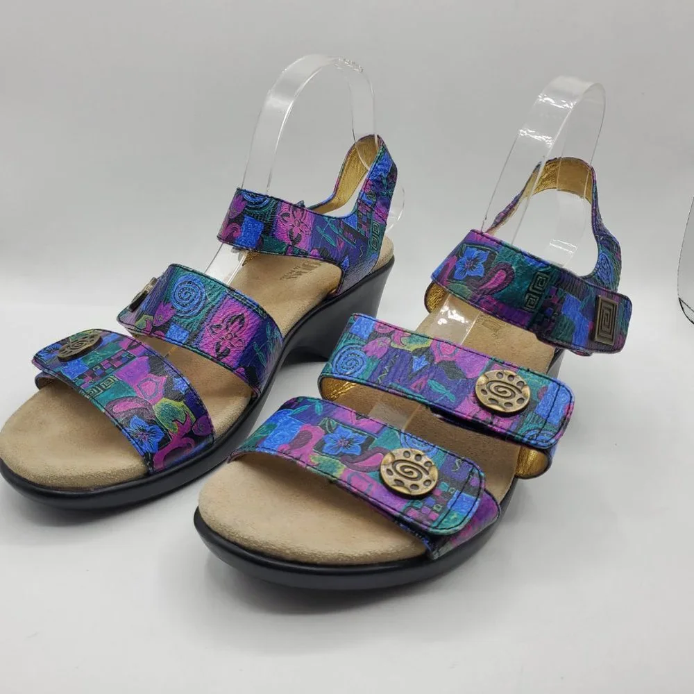 ALEGRIA OLIVIA CRAFTY VIBRANT FLORAL LEATHER ADJUSTABLE STRAP SANDALS - Picture 3 of 9